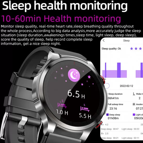 Smartwatch met ECG, hartslag, bloedzuurstof, slaapmonitor